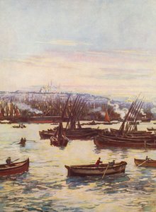 O Corno de Ouro, Turquia (litografia a cores) de Auguste Gerardin