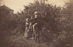 Duas mulheres com um burro, finais da década de 1870 (foto)