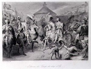 O Encontro sobre o Campo do Pano de Ouro, 24 de Junho de 1520, gravado por Millin (gravura) de Auguste Hyacinthe (after) Debay