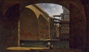 A ponte de Notre-Dame e a bomba, vista da abóbada do Quai de Gesvres, 1816 (óleo sobre tela) de Auguste Jacques Regnier