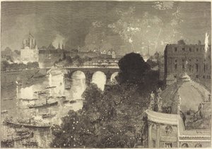 Le 14 de julho. Iluminação de la Seine du Pont Neuf au Pont au Change de Auguste Lepere