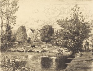 Antiga Passarela, Margens do Pequeno Morin Antiga ponte pedonal, margens do Pequeno Morin, 1915. de Auguste Lepere