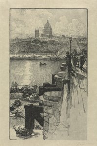 [Pescadores em um píer, Paris] de Auguste Louis Lepère