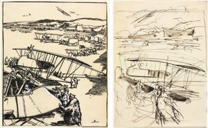 Aviões descansando no chão (frente e verso) de Auguste Louis Lepère