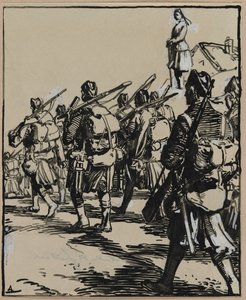 Batalha das Fronteiras: Grupo de Soldados Britânicos, 1914. de Auguste Louis Lepère
