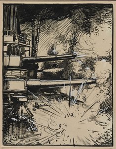 Bomba explodindo em um peitoral com armas apontadoras, 1914. de Auguste Louis Lepère