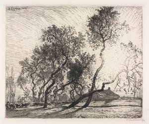 Fazenda com álamos da Holanda de Auguste Louis Lepère