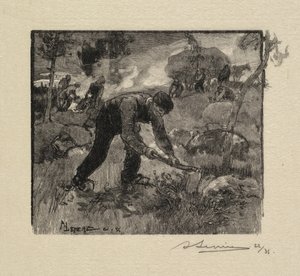 Floresta de Fontainebleau: Puxando o Heather La Forêt de Fontainebleau: Arracheurs de Bruyères, 1890. de Auguste Louis Lepère