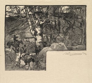 Floresta de Fontainebleau: Passeio aos cães em Mont-Gerard A floresta de Fontainebleau, 1890. de Auguste Louis Lepère