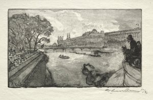 O Louvre, visto do Pont Neuf, 1890. de Auguste Louis Lepère