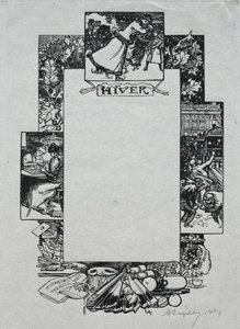 Almanaque de Paris, 1897: Fronteira Decorativa, Inverno de Auguste Louis Lepère