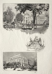 Rouen ilustrado: O Museu; Fonte de Santa Maria; O Teatro das Artes de Auguste Louis Lepère