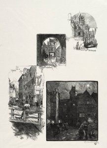 Rouen ilustrado: Rue des Charretes; Rua Halage; Rue Eau de Robec; Praça das Artes de Auguste Louis Lepère