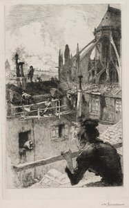 Nos telhados perto de Notre Dame, 1893. de Auguste Louis Lepère