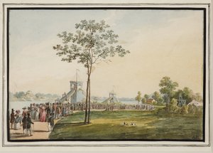 As montanhas-russas na Ilha Krestovsky - Auguste Poireau (1780-1844). aguarela sobre papel de Auguste Poireau