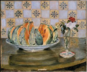 Natureza morta com melão e vaso de flores de Auguste Renoir