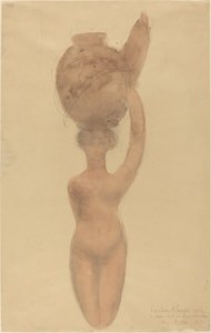 Mulher nua carregando vaso na cabeça de Auguste Rodin