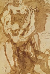 Duas Figuras (estudo preparatório para &39;As Portas do Inferno&39;) (lápis-grafite e tinta para lavar no papel) de Auguste Rodin