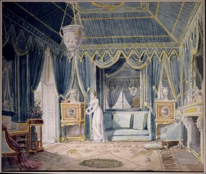 Boudoir de la reine Hortense de Beauharnais (1783-1837) em 1811. Aguarela de Auguste Garneray (1785-1824). Coleção Particular