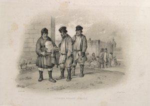 Construtores que bebem Sbiten De: A Construção da Catedral de Santo Isaacs, 1845 de Auguste de Montferrand