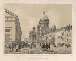 Catedral de Santo Isaacs vista do manejo da cavalaria De: A construção da Catedral de Santo Isaacs, 1845