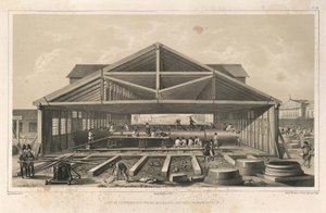 Oficina de pedreiros de: A construção da Catedral de Santo Isaacs, 1845 de Auguste de Montferrand