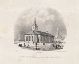 Véu da primeira primeira igreja de Santo Isaacs em 1710 De: A construção da Catedral de Santo Isaacs, 1845