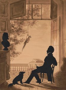 Perfil de silhueta do artista Charles Fenderich, 1841 (papel recortado em sépia)