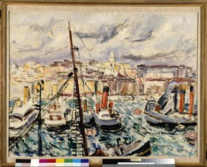 Rebocadores no porto de Marselha (pintura) de Augustin Carrera