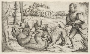 Uma caça ao urso, 1569. de Augustin Hirschvogel
