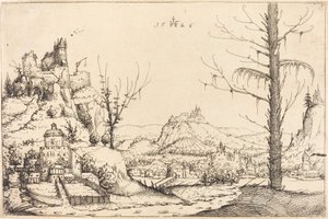 Paisagem com altas falésias, rio e cidade, 1546.
