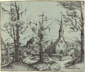Paisagem com Igreja da Aldeia, 1545. de Augustin Hirschvogel
