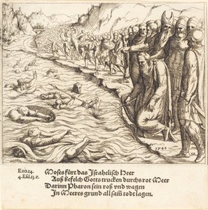 Moisés fechando o Mar Vermelho de Augustin Hirschvogel