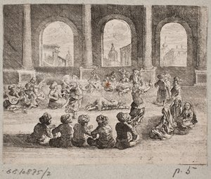 Interior do palácio oriental com companhia animada por dançarinos de Augustin John