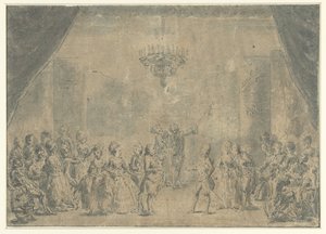 Uma recepção, apresentada num palco de Augustin de Saint Aubin (manner of)