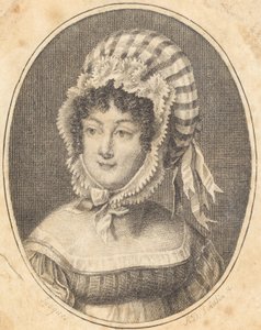 Cabeça de uma mulher vestindo um gorro listrado de Augustin de Saint Aubin