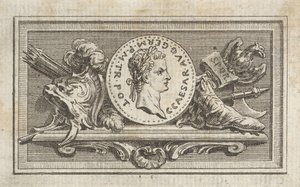 Medalha com Retrato de Calígula no 6º livro, de Tibère ou les six premi ..., publicada em 1768. de Augustin de Saint Aubin