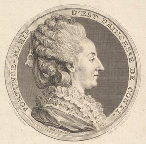 Gravura de uma medalha de retrato de Fortunée-Marie dEst, Princesse de Conti, 1781. de Augustin de Saint Aubin