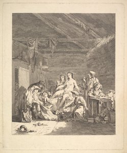 Vinheta do primeiro volume, página 165: Uso dos russos após o casamento e antes do casamento..., 1767. de Augustin de Saint Aubin