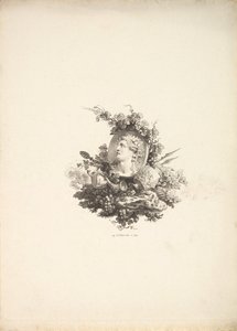 Vinheta com a cabeça de Baco em uma cornalina, Tomo I, Página 242, de Description de ..., 1778-80. de Augustin de Saint Aubin