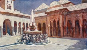 O Pátio dos Leões, Alhambra (litografia a cores)