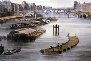 Transporte de mercadorias em Paris, c.1810 (gravura) de Augustus Charles (after) Pugin