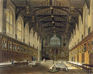 Interior do Salão da Igreja de Cristo, ilustração da "História de Oxford", gravada por J. Bluck (fl.1791-1831) pub. por R. Ackermann, 1814 (aquatinta) de Augustus Charles Pugin