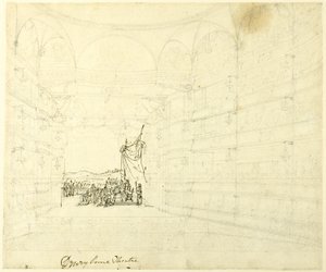 Estudo para o Teatro Drurylane, de Microcosmo de Londres de Augustus Charles Pugin