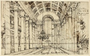 Estudo para Egyptian Hall Mansion House, da Microcosm of London de Augustus Charles Pugin