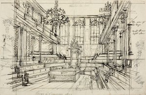 Estudo para a Câmara dos Comuns, da Microcosm of London de Augustus Charles Pugin