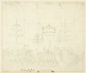 Estudo para a Câmara dos Lordes, da Microcosm of London de Augustus Charles Pugin