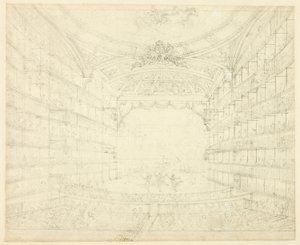 Estudo para Opera House, da Microcosm of London de Augustus Charles Pugin