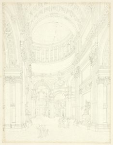 Estudo para a Catedral de S. Paulo, de Microcosmos de Londres de Augustus Charles Pugin