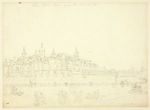 Estudo para The Tower Taked from the New Mint, da Microcosm of London de Augustus Charles Pugin